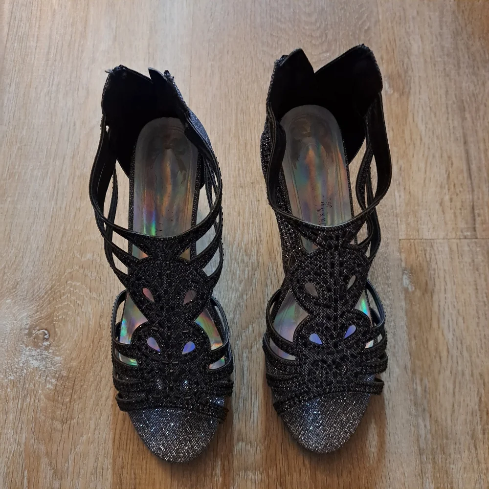 Bella Hanna Dressy Kinmi 25 Black Shimmering Rhinestone Shoe Zipper Women's 8.5